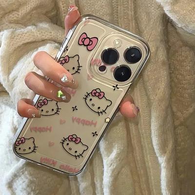 Чехол для телефона Hello Kitty KT с бантом на весь экран для iPhone 16 15 14 13 Pro Max 11 12 13 Pro X XR 7 8 Plus, милый чехол для девушки в стиле Y2K.
