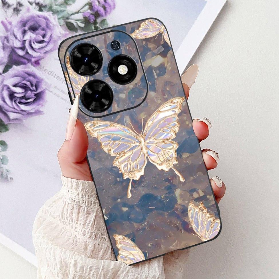 Для Tecno Spark Go 2024 BG6 Задняя крышка Для Tecno Spark Go 2024 Чехол Модный Роскошный Цветы Милый Мультяшный Кот Ударопрочный Силиконовый