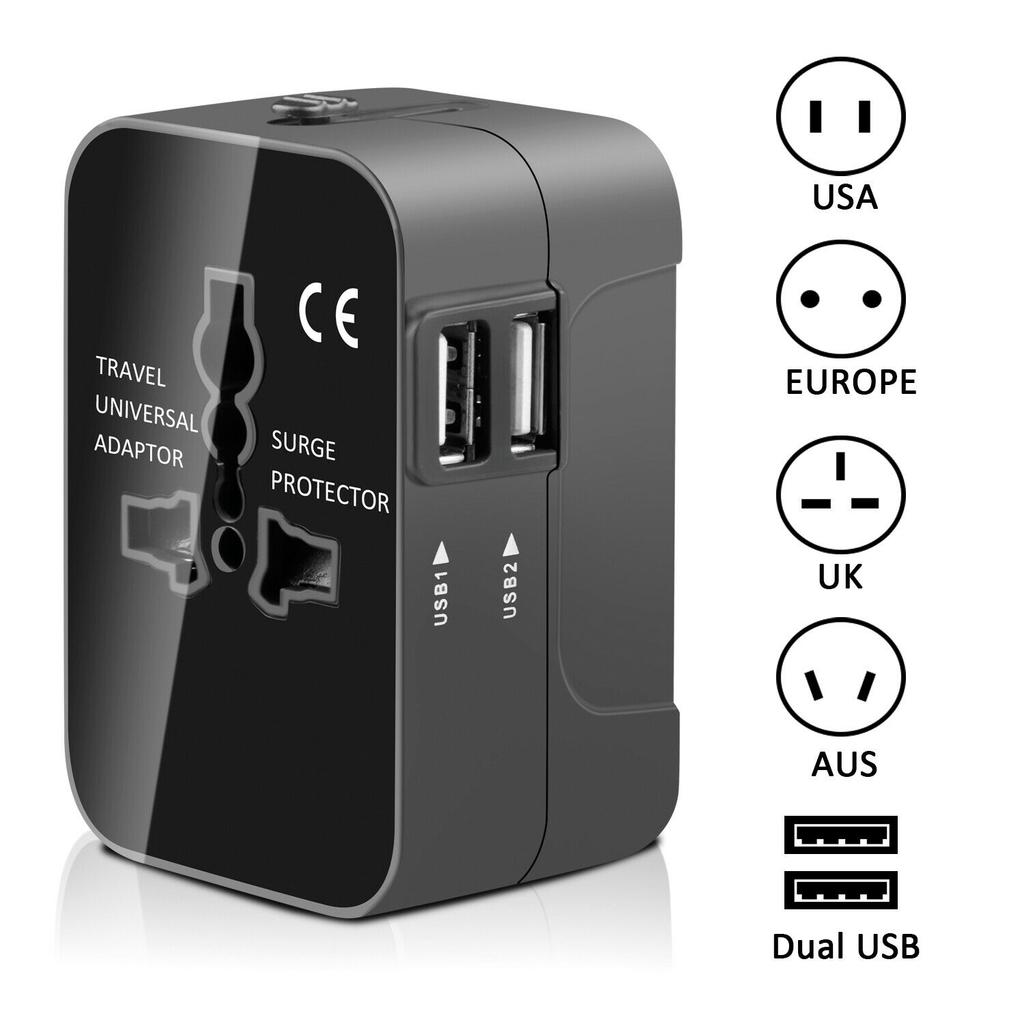 1PC Universal Travel Plug Adapter 2 USB Port World Travel AC Power Charger Adapter AU US UK EU Converter Adapter USB Charger New