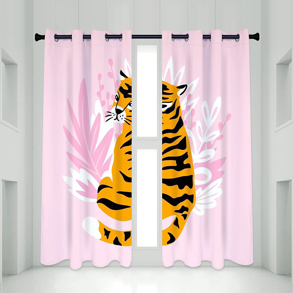 Cute Tiger Blackout Curtains Kawaii Wild Animal Drapes for Children Boys Girls Bedroom Living Room Print Window Dreapes 2 Panels