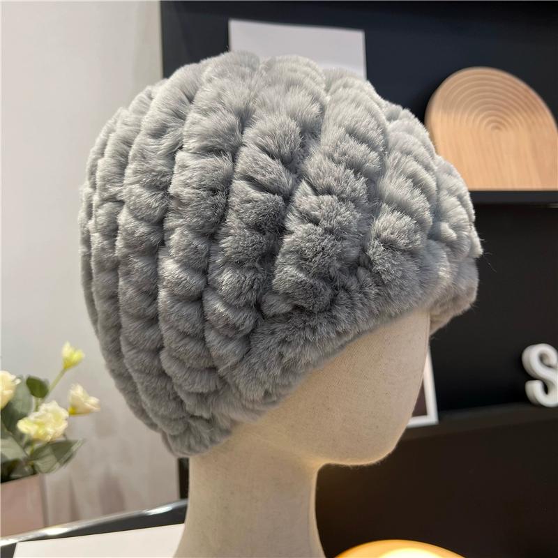 Шапка из натурального кроличьего меха рекс, вязаный шерстяной головной убор, защищающий от холода и согревающий, женский, универсальный для осени и зимы