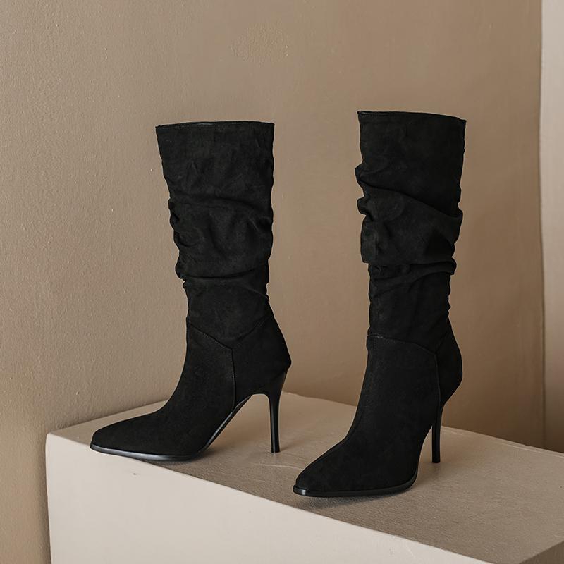 Женские сапоги на высоком каблуке, осень и зима, новые, карамельного цвета, остроносые, на шпильке, большие, средние сапоги