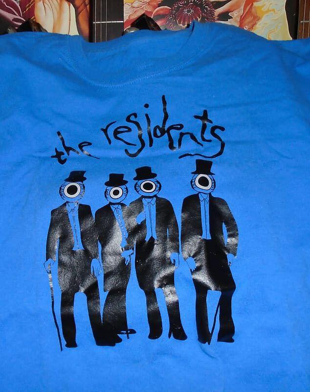 Unisex shirt Cotton Oversize Large Size Vtg The Residents Band Eyeball Heads Cotton Blue Full Size Unisex Shirt