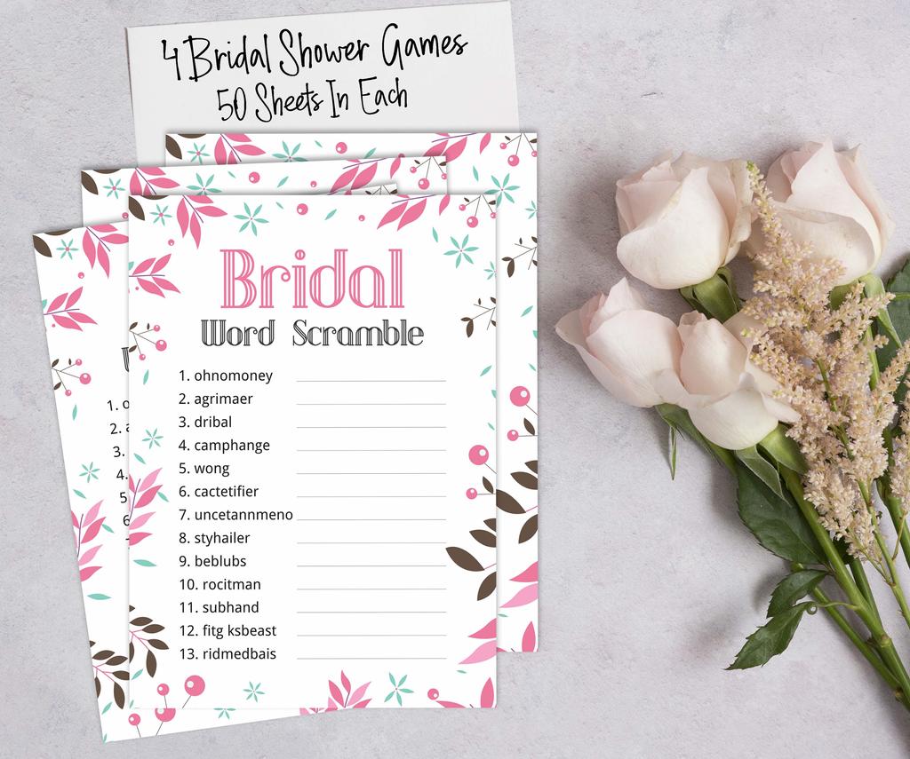Inkdotpot Floral Bridal Shower Games Set Of 4(50 Sheets Each) W   Miss To Mrs Gold Banner Fun Bachelorette Party Games Set