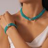 Бохо Многослойное колье-цепочка с бирюзой, браслет, серьги, набор украшений, этнический стиль, бусины, чокер