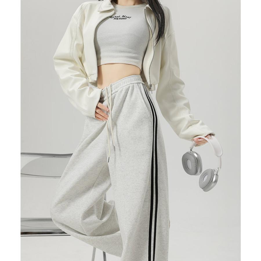 Американские спортивные брюки для женщин весна-осень спортивные брюки повседневные брюки с полосками по бокам широкие брюки с высокой талией