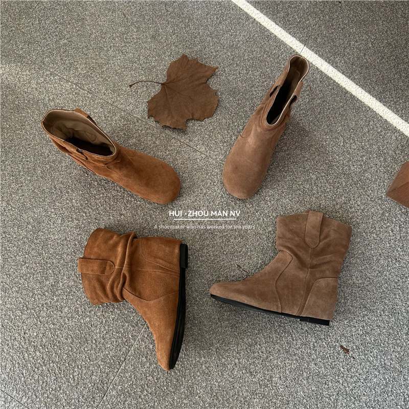 Top Layer~ Leather Inner Retro Short Boots Women'S Western Martin Boots Round Head Short Tube Birkenstock Boots