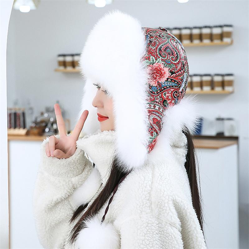 Женская шапка из натурального лисьего меха, пушистая новинка 2022 года, лыжная шапка-ловец для пилота, лыжная шапка с наушниками, зимняя меховая шапка-пилот