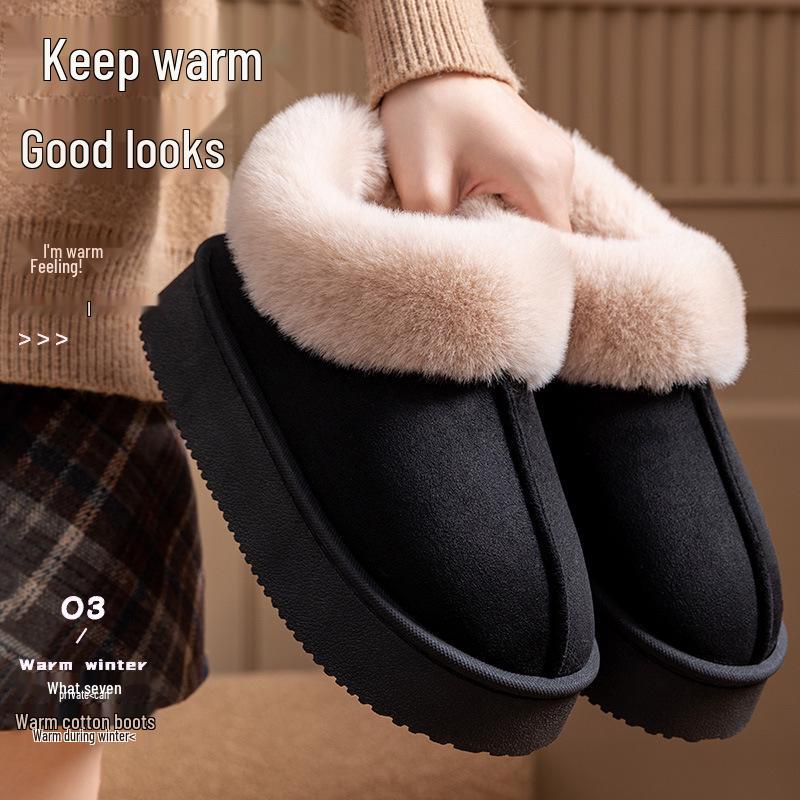 Ботинки Furry High-Top на толстой подошве из хлопка: Теплая, нескользящая обувь для дома и улицы на осень и зиму