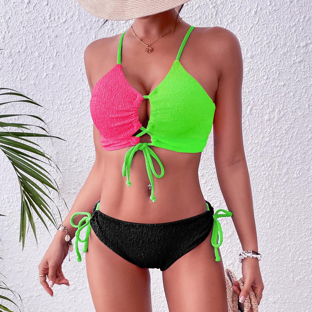 Women's Solid Swimwear Sense Bikini With Chest Pad No Steel Bra Swimwear