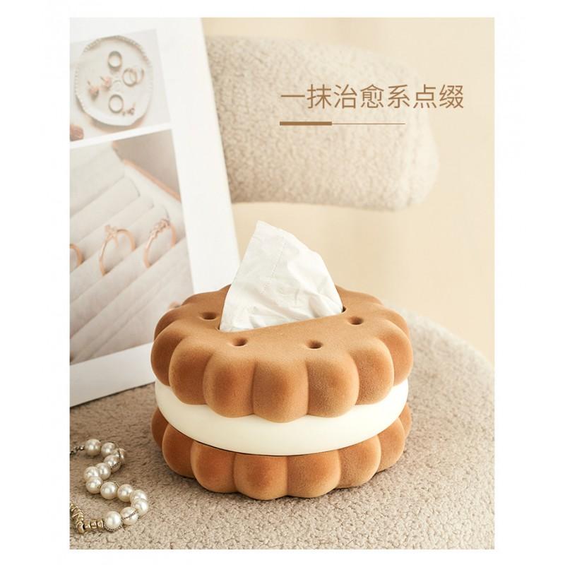 Cute Cookie-Shaped Resin Tissue Box Holder Kids Room Desk Bedside Living Decorative Storage Accessory