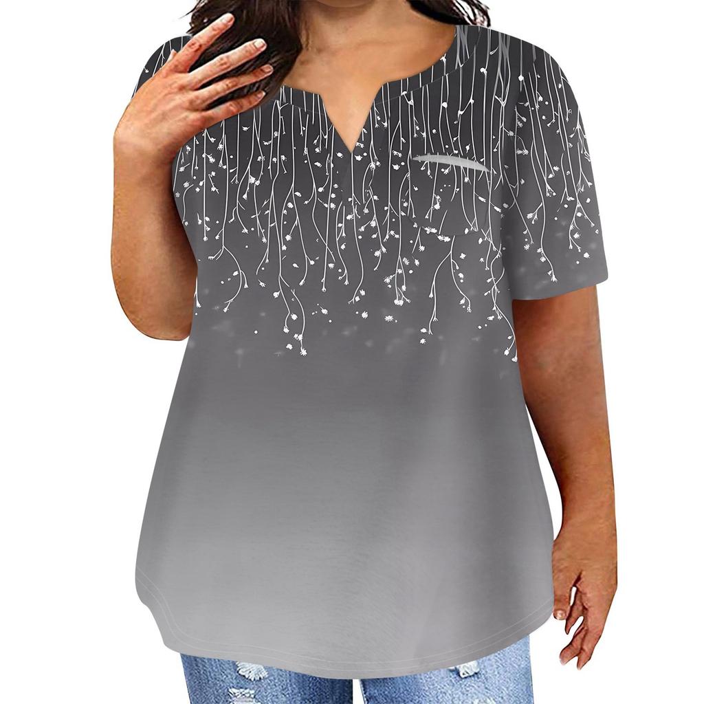 Женская футболка большого размера, повседневный топ с карманами и V-образным вырезом с короткими рукавами