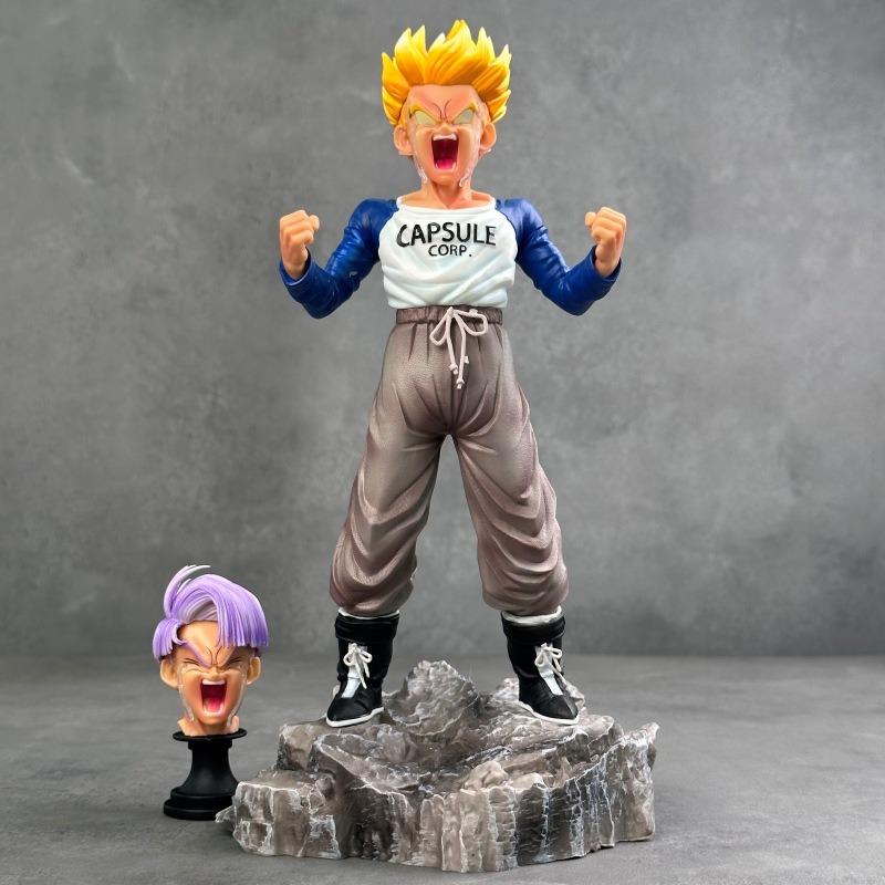 Bandai Dragon Ball Ручная работа Плачущий Транкс Двухголовая Резьба Супер Сайян Аниме Сопутствующие товары GK Ручная модель Настольное украшение