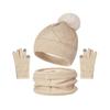 3Pcs/Set Women Hat Scarf Gloves Set Solid Color Design Twist Texture Thickened Warm Plush Lining Hat Scarf Gloves Winter Accessories