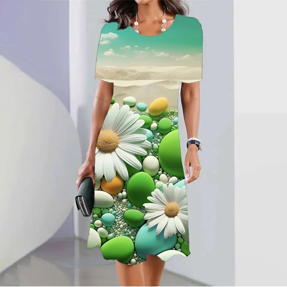 Женское летнее платье с бохо-цветочным принтом Vestido O-образный вырез с короткими рукавами и карманами Сарафан Модный повседневный элегантный праздничный халат