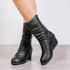 Модные плиссированные туфли-клинья с молнией сзади, новые туфли с круглым носком, мягкой подошвой и нескользящей подошвой, ботинки до середины голени для осени