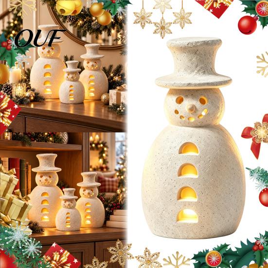 Indoor Winter Christmas Decorations Snowman Decorative Light, LED Light-up Hollow Figurine, Battery Operated Statue Resin Night Lamp for Holiday Party