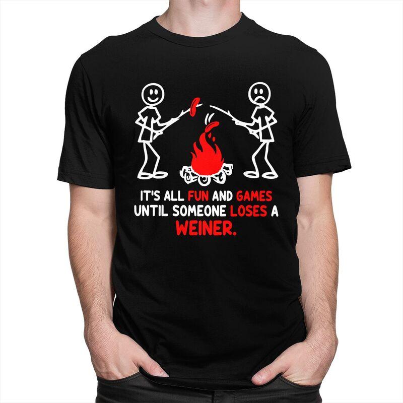 Custom Funny Camp Fire And Weiner Quote T Shirts for Men 100 Cotton Tees Adventure Camping Tshirts Short Sleeve Fashion Tshirt