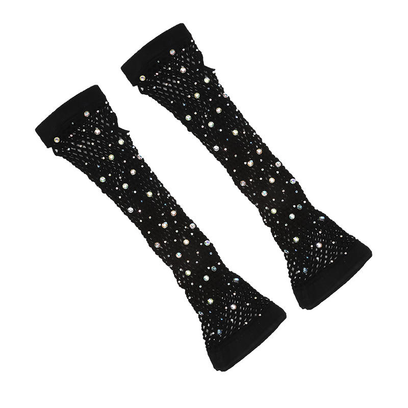 Party Fishnet Sleeves Women Sheer Gloves Elastic Cuffs Dancing Mesh Retro Club Sexy Diamond Long Arm Sleeve Shiny Gloves