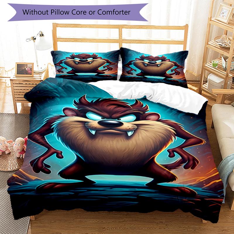3pcs Taz Mania pattern bedding set duvet cover set includes duvet cover &pillowcases, perfect all season bedroom decoration & gift