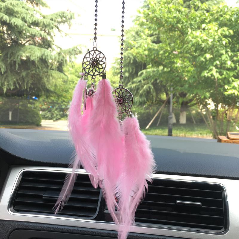 Mini Dream Catcher Car Interior Rearview Mirror Hangings Car Charms Pendant Double Wind Chimes Car Decor Accessories Multi Color