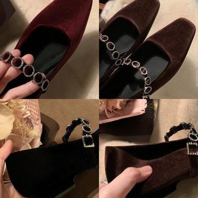 Винтажные французские туфли Мэри Джейн из замши с квадратной головкой, толстым каблуком и замшевым узором в виде ромба