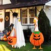 Halloween Goose Outfit for 23" Goose Statue Ghost Pumpkin Goose Costume Lawn Goose Clothes for Fall Porch Patio Yard Art Decoration