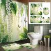 1/4pcs Luxury Spring Waterproof Shower Curtain Set Decorative Bathroom Set Non-Slip Carpet Toilet Cover Bath Mat And 12 Hooks