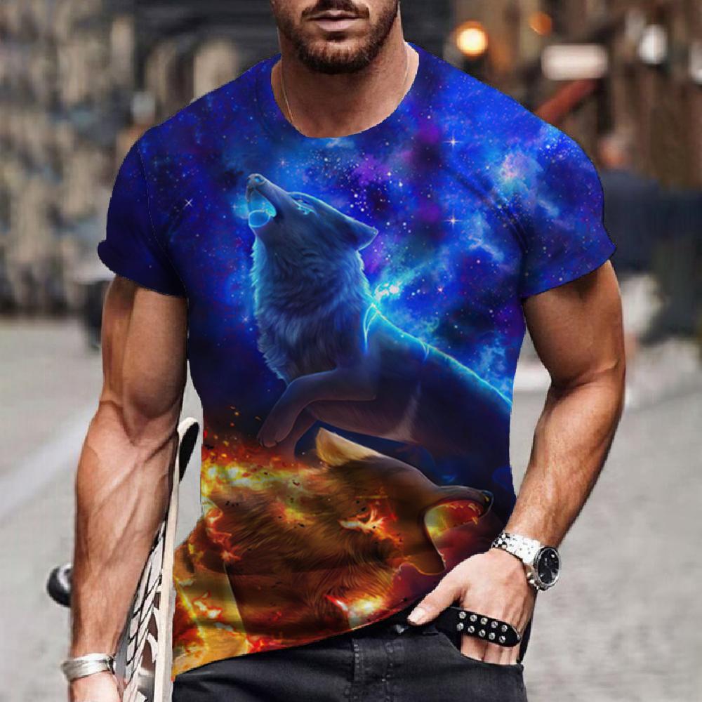 Футболка с изображением волка для мужчин, винтажный топ с коротким рукавом и принтом животных, повседневная мужская футболка с 3D-принтом, свободная футболка для мужчин, одежда