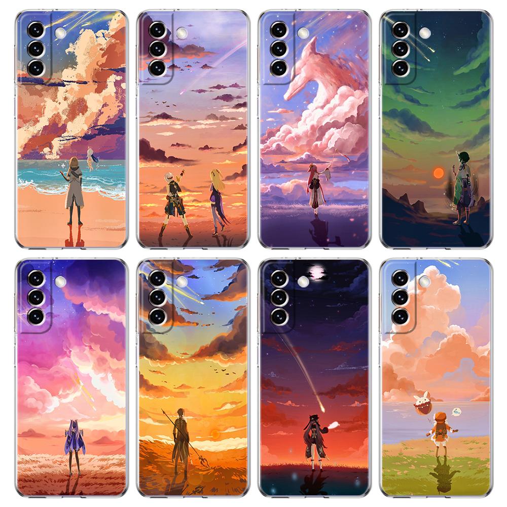 Чехол для телефона Genshin Impact Game Landscape для Samsung Galaxy S24 Plus S23 S22 S21 S20 FE Ultra 5G S10 S10E S9, мягкий прозрачный чехол