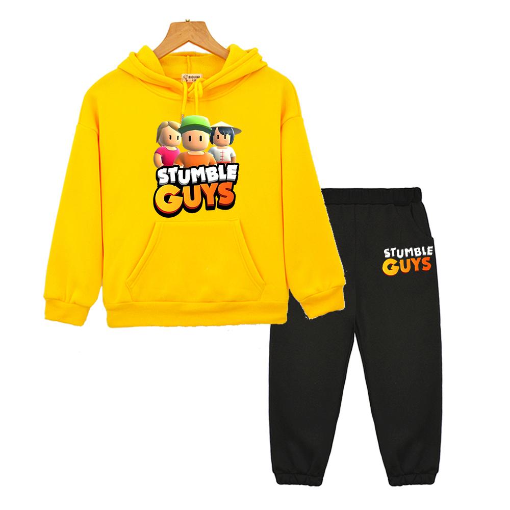Stumble Guys Boy Girl Hooded Sets Autumn Fleece Sweatshirt Anime Hoodie 2pcs Pullover+pants Casual Jacket Kids Boutique Clothes