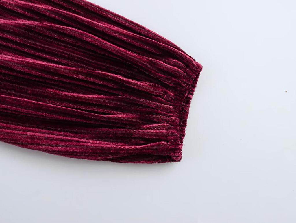 2025 Spring Women's European-American Velvet Knot Dress with Lining