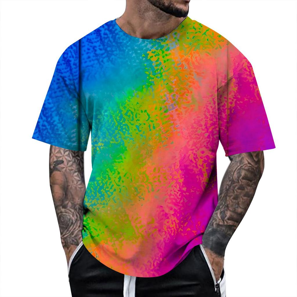 Summer Fun 3D Pattern Tie Dyeing T-shirt Color Painting 3D Printing Men's T-shirt Short Sleeve Top
