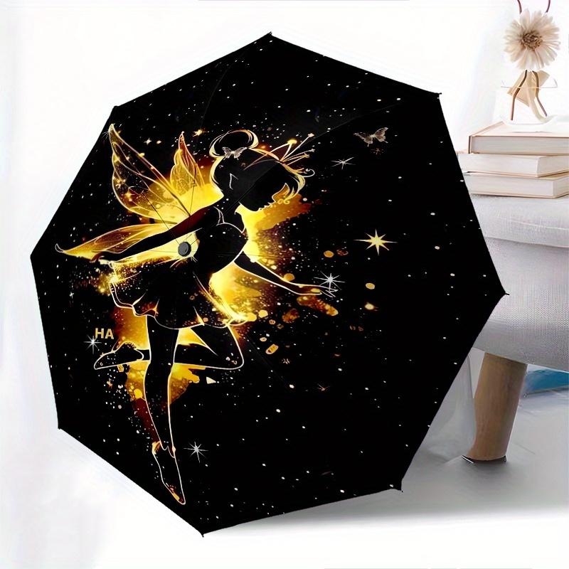 Tinker Bell Theme Automatic Compact Folding Cute Umbrella - Portable and Durable, 8-Bone Iron Umbrella for All Weather0707077