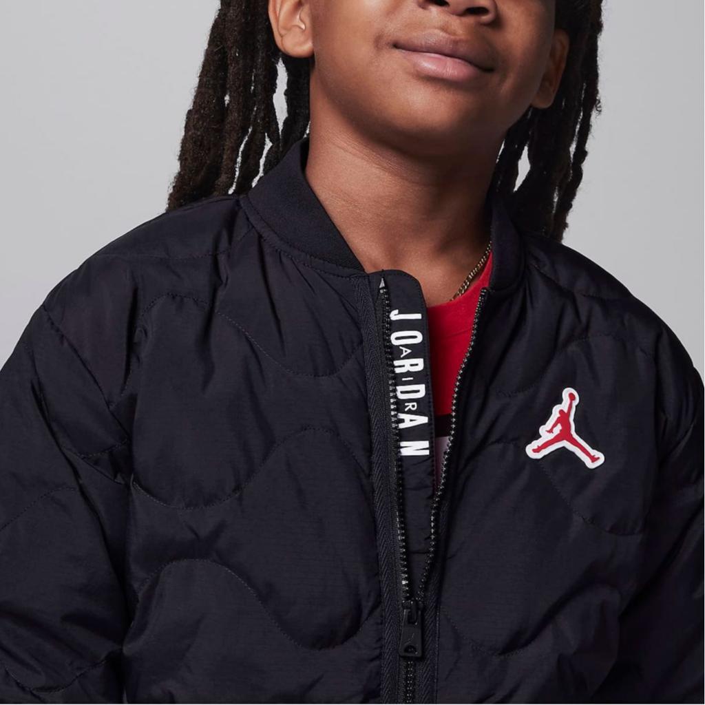 Jordan Kids Casual Quilted Down Jacket With Letter Embroidery Kids Outerwear Black FZ6538-010
