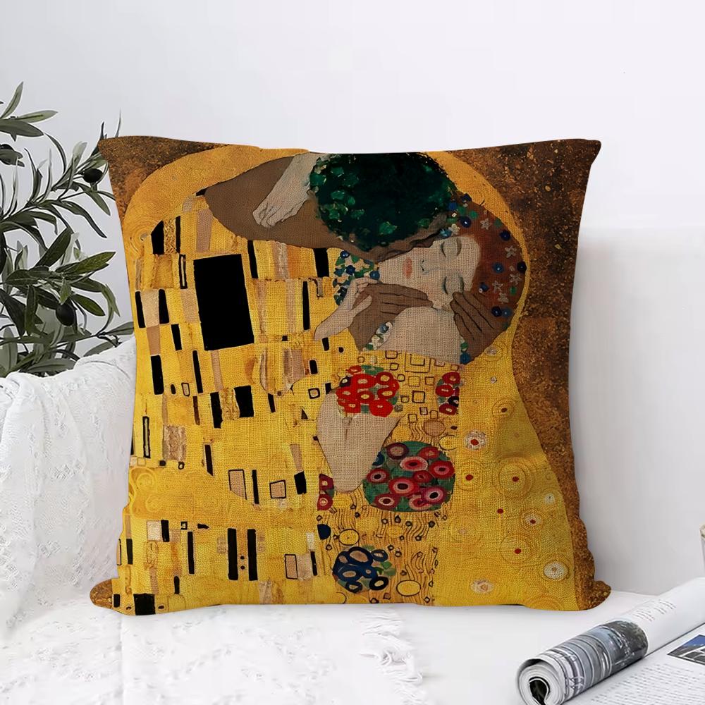 Gustav Klimt Oil Painting Cushion Cover Breathable Linen Pillow Cover SkinFriendly Home Decor Pillowcase with Hidden Zipper