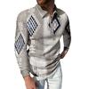 Рубашки поло мужские с длинным рукавом модные серые блестящие ромбические принты новые мужские рубашки поло футболка на молнии с длинными рукавами топ