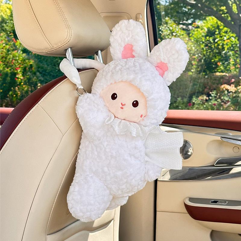 Car tissue box cute cartoon rabbit car tissue hanging bag plush doll car hanging paper box