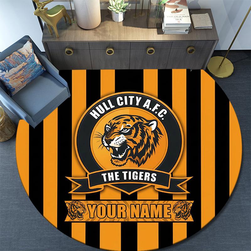Custom Name Hull City Round Area Rug,Carpet Rug for Living Room Bedroom Sofa Playroom Decor,Non-slip Floor Mat