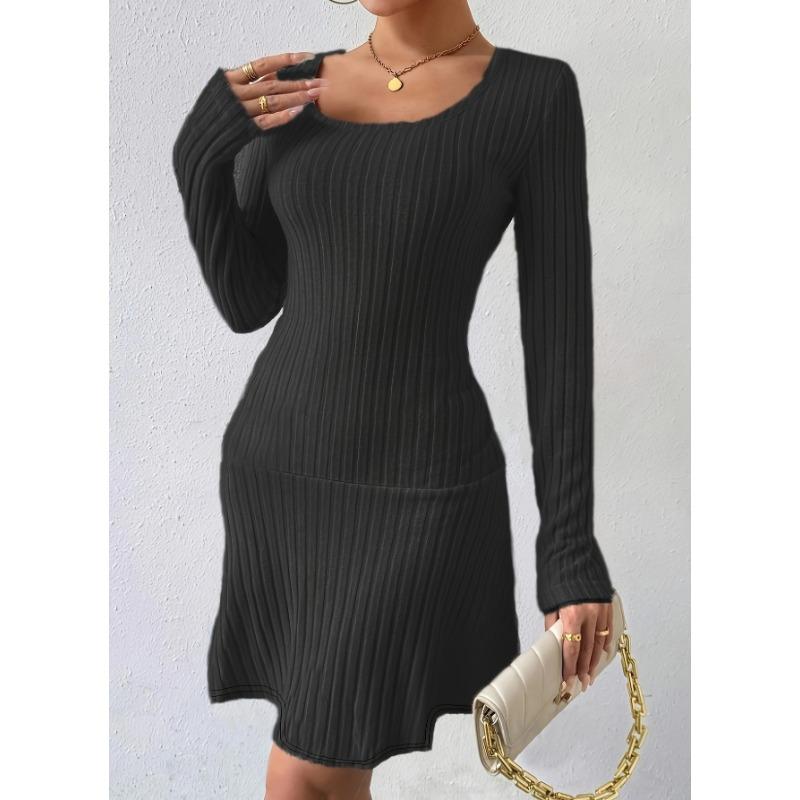 Women's New Fashion Solid Colour Waist Long Sleeve Dresses