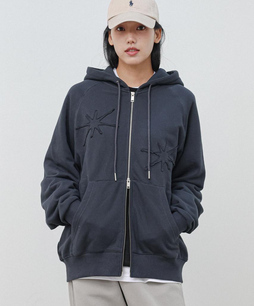 Худи на молнии оверсайз Moderment Applique Washed [Угольный]