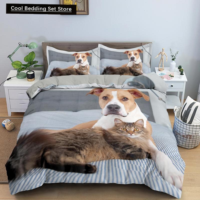 Animal Dog Duvet Cover King Queen Size Kids Cute Pet Puppy Them Bedding Set Corgi Golden Retriever 2/3pcs Polyester Quilt Cover