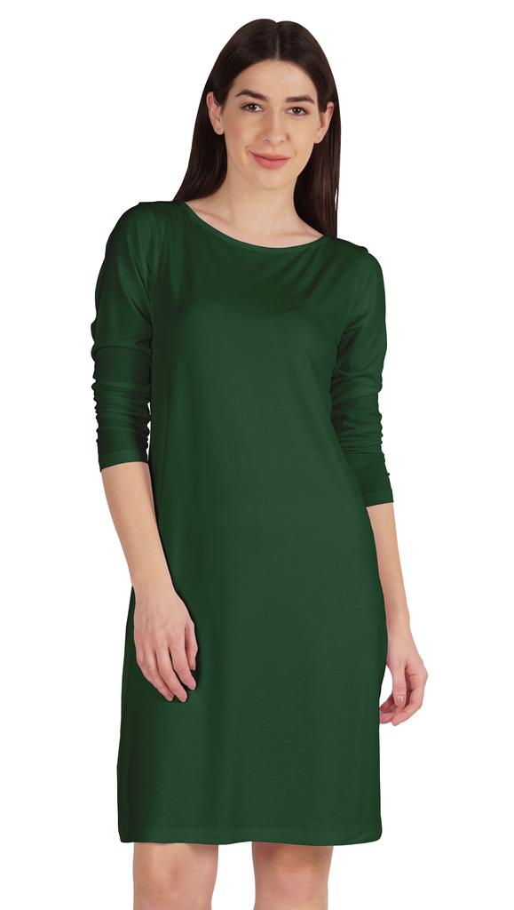 Inkmeso Knee Length Plain Dress Long Sleeve Boat Neck Tshirt Dress For Women