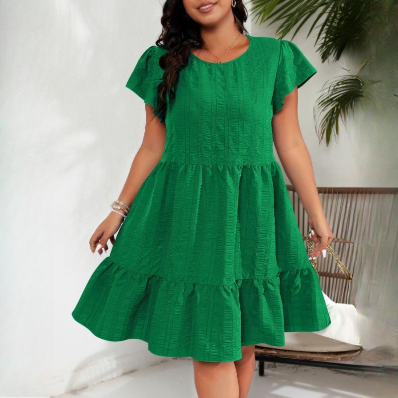 GMXIA Плюс Размер О-образный вырез с оборками на рукавах и талией Праздничные повседневные платья в стиле темперамент