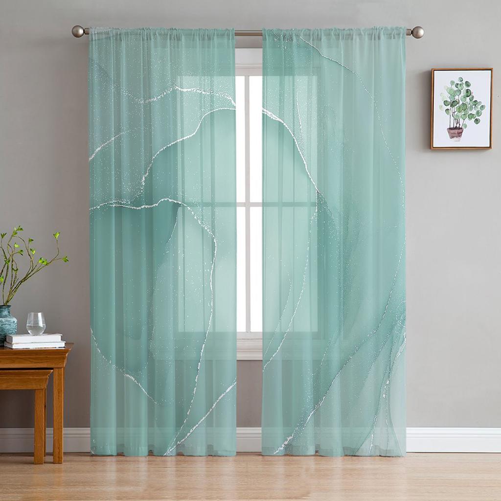Marble Texture Tulle Curtains for Living Room Bedroom Kitchen Decoration Transparent Chiffon Sheer Voile Window Curtain