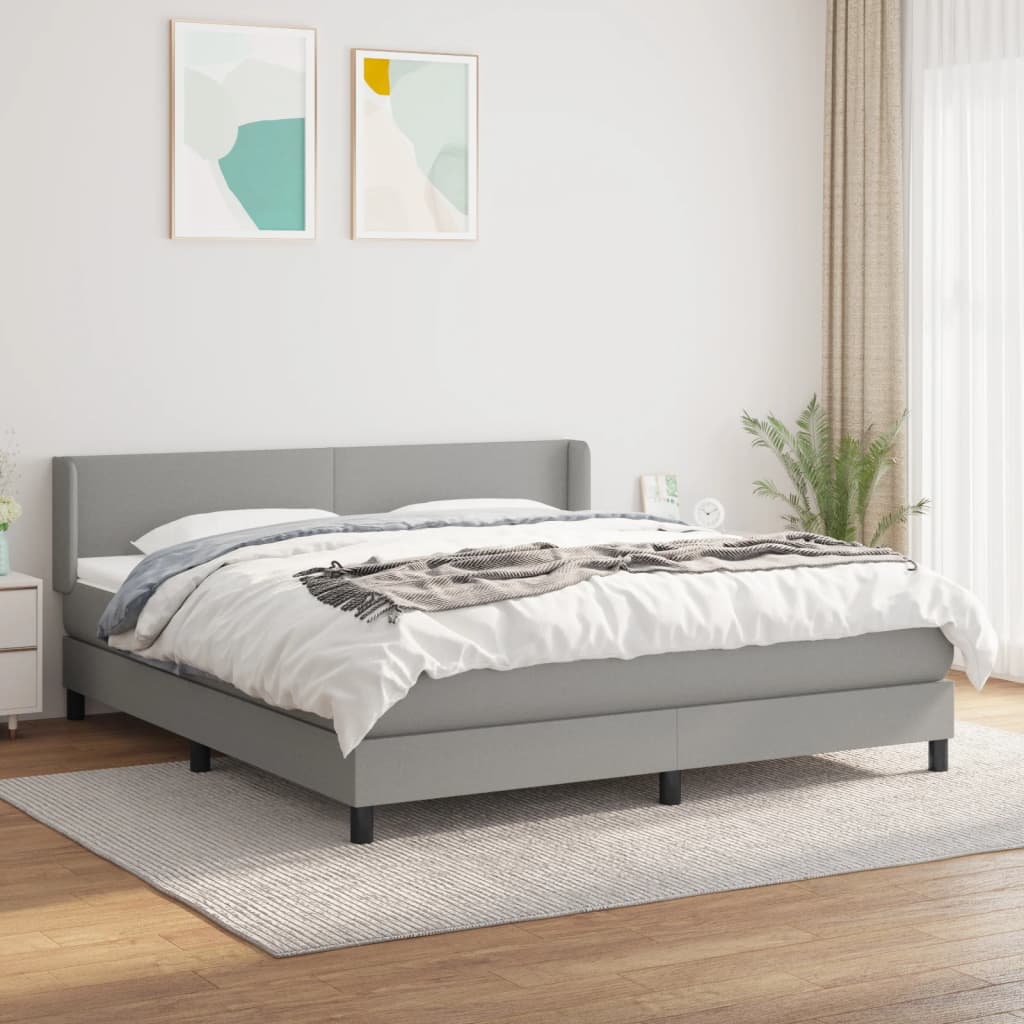 Box Spring Bed with Mattress Light Grey 160 x 200 cm Fabric