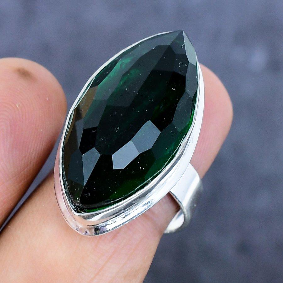 Натуральный Хромовый Диопсид Драгоценный Камень 925 Стерлинговое Серебро Ювелирное Кольцо Размер 8 M6y46