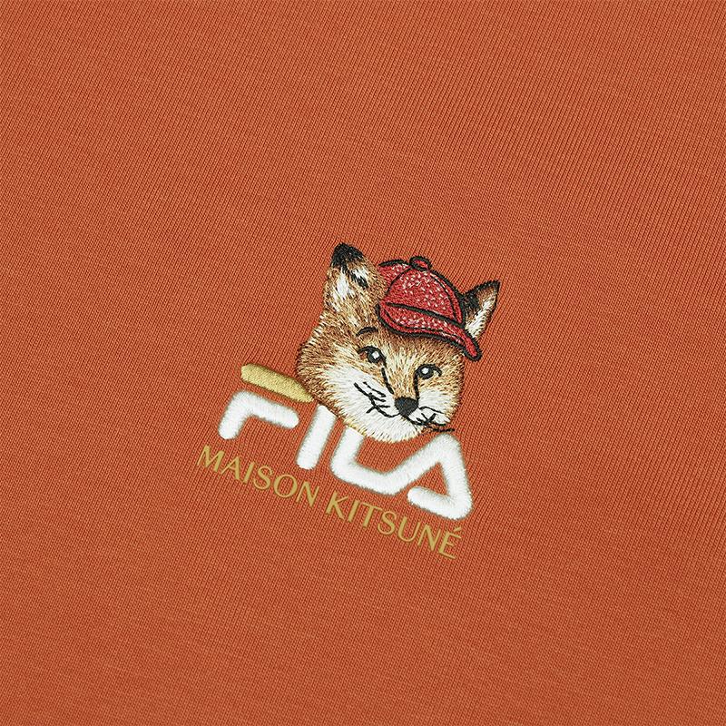 Fila X Футболка Maison Kitsune с лисой Разноцветная лиса Модная трендовая печать Повседневная универсальная футболка с коротким рукавом Мужские топы F11U529101F-OR