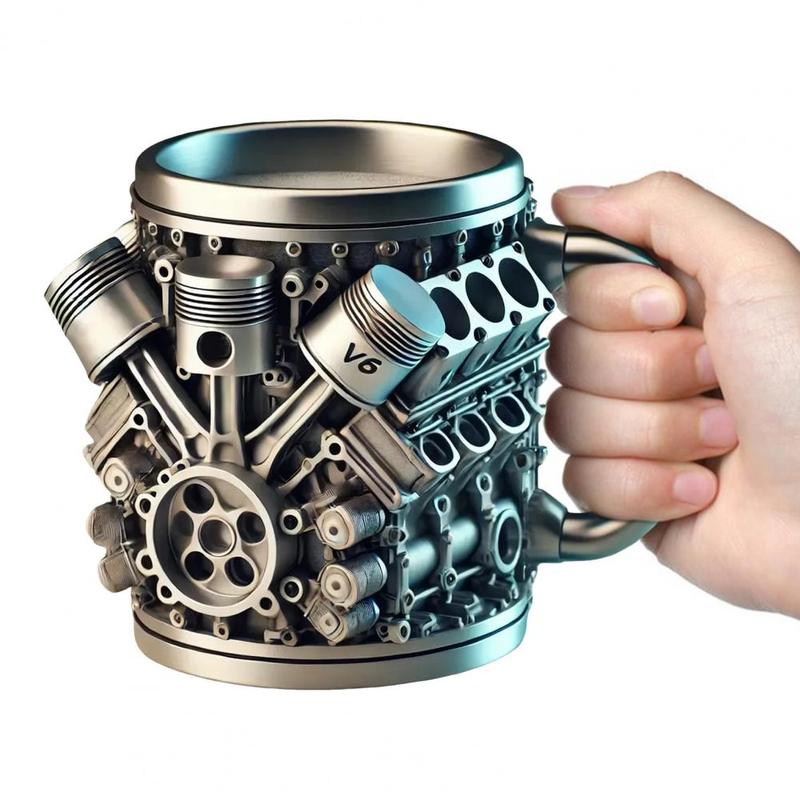 Кружка для кофе на тему двигателей V8 Ручная работа Кофейная чашка для автолюбителей Забавная 3D Большая вместимость Чайная кружка для горячих напитков для дома, офиса