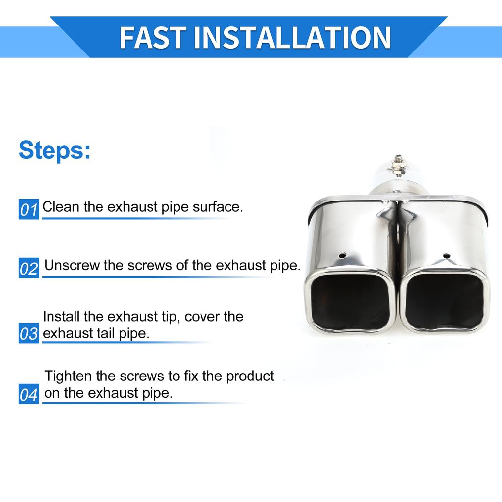 VekAuto Двойной квадратный выхлопной наконечник Вход 60 мм Нержавеющая сталь Серебристый, Косой срез, Длина 170 мм